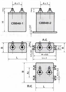 CBB48型交流金屬化聚丙烯膜介質電容器尺寸圖