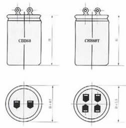 CBB60型金屬化聚丙烯薄膜電容器尺寸圖