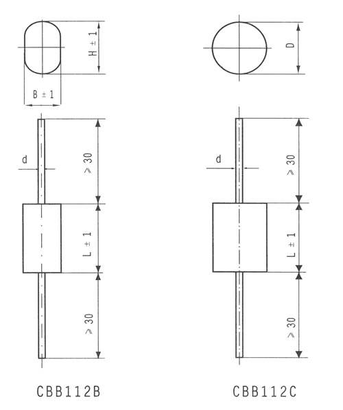 CBB112型金屬箔式聚丙烯電容器尺寸圖