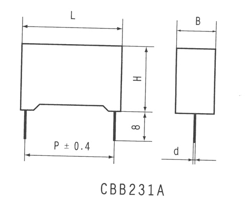 CBB231型雙面金屬化聚丙烯膜介質電容器尺寸圖
